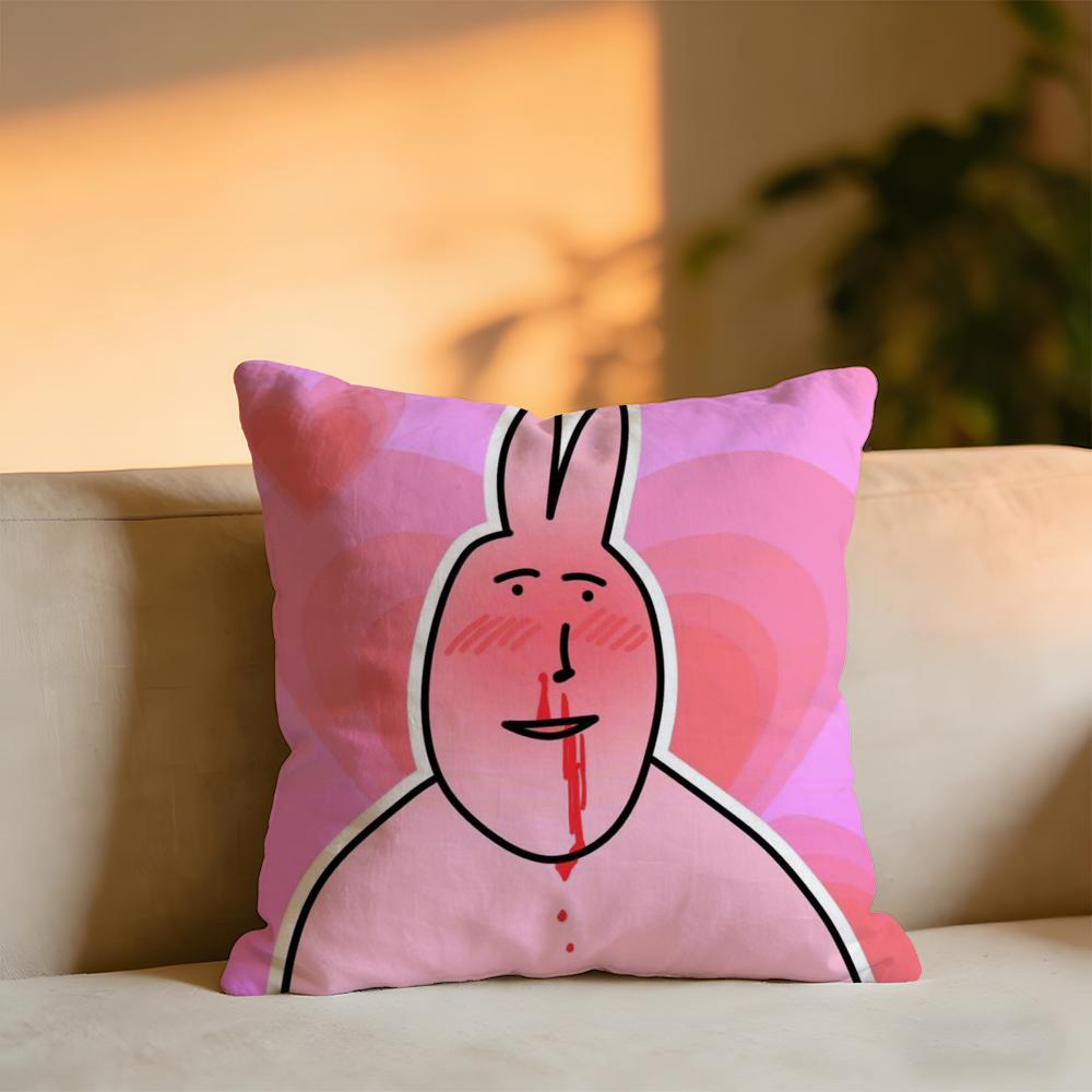 Pink Bunny Cue Cushion Cover Cozy Velvet Throw PillowSoft Warm Cushion For Sofa  Bed