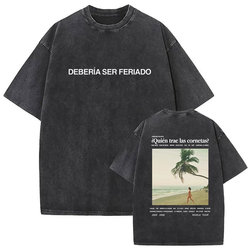 Vintage Washed Rawayana Donde Es El After Album Print TShirt Men Women Hip Hop Pop Music Short Sleeve T Shirt Streetwear