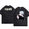 Jujutsu Kaisen Summer Washed Vintage T-Shirt Satoru Gojo Ryomen Sukuna Short Sleeve Anime Men and Women Tops