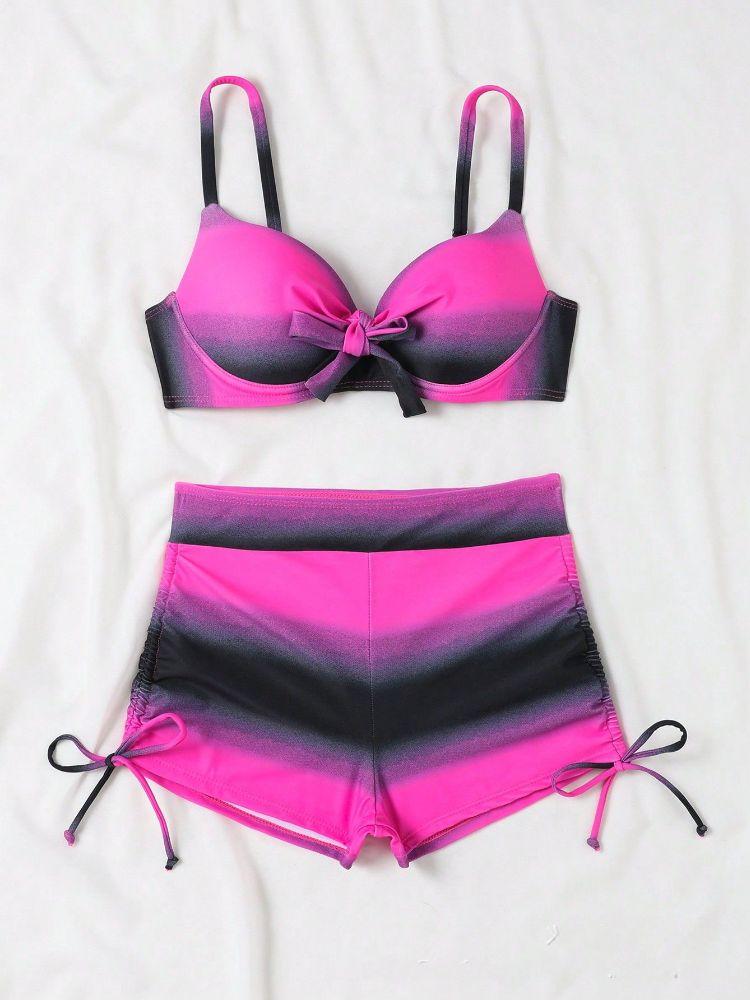 Женский купальник бикини Cikini Summer Beach с эффектом тай-дай, с перекрутом спереди и присборенным низом для отпуска