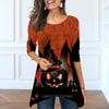 Women Spring O Neck Demon Pumpkin Print Tops Fashion Long-sleeved Irregular Hem T-shirt Tops