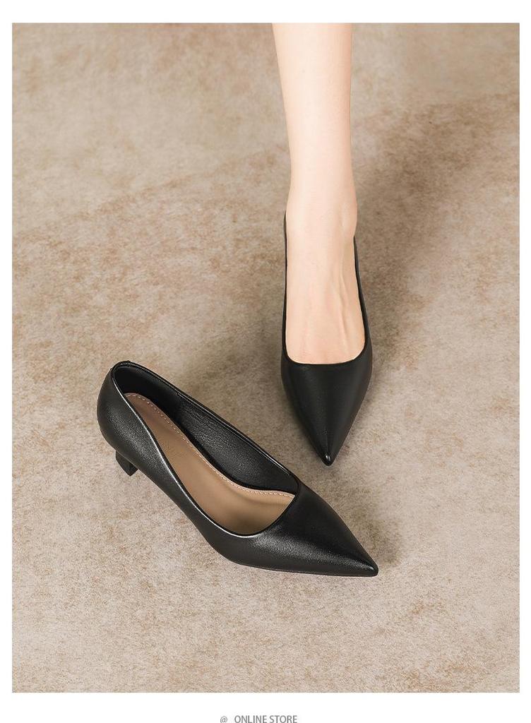 French Pointed Toe Chunky Heel High Heels - 2026 Style, Versatile & Comfortable for Daily Commute, Light Luxury Single Shoes.