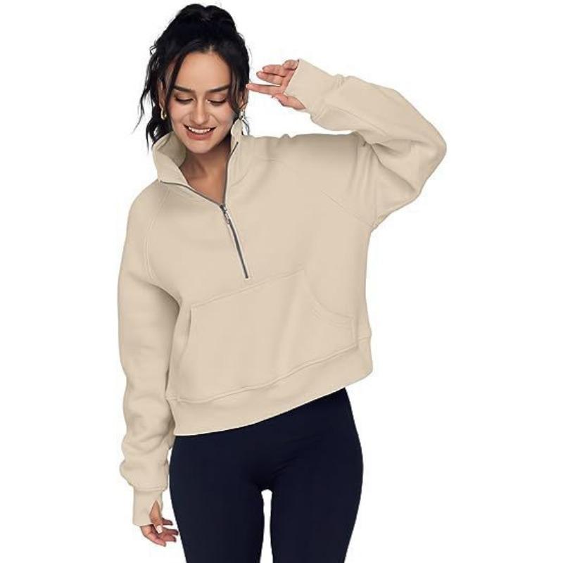 Autumn Winter Hoodies Women's Sports Half Zipper Sweatshirts Loose Stand Collar with Velvet Coat Jacket