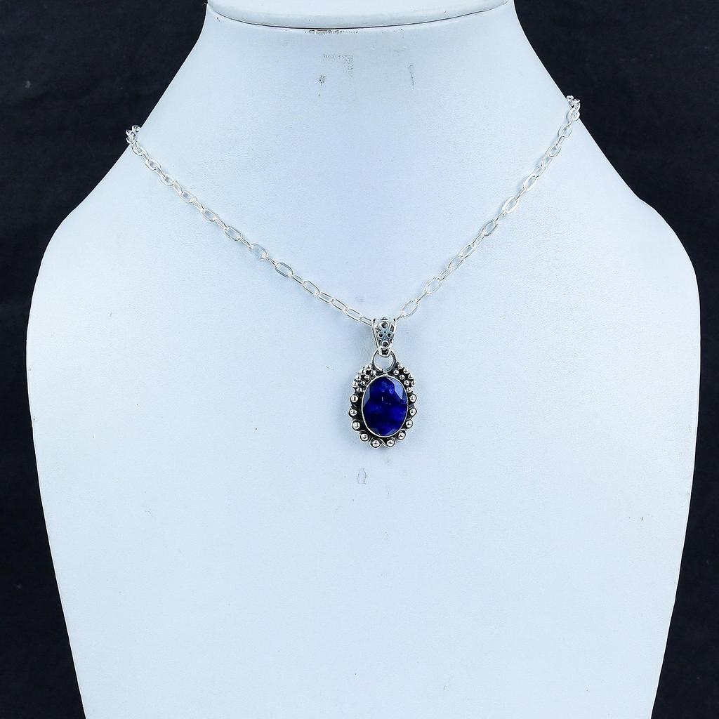 Серебряный кулон с синим сапфиром и драгоценным камнем из стерлингового серебра 925 пробы — дизайн ручной работы, повседневные украшения, уникальный кулон в подарок на день рождения