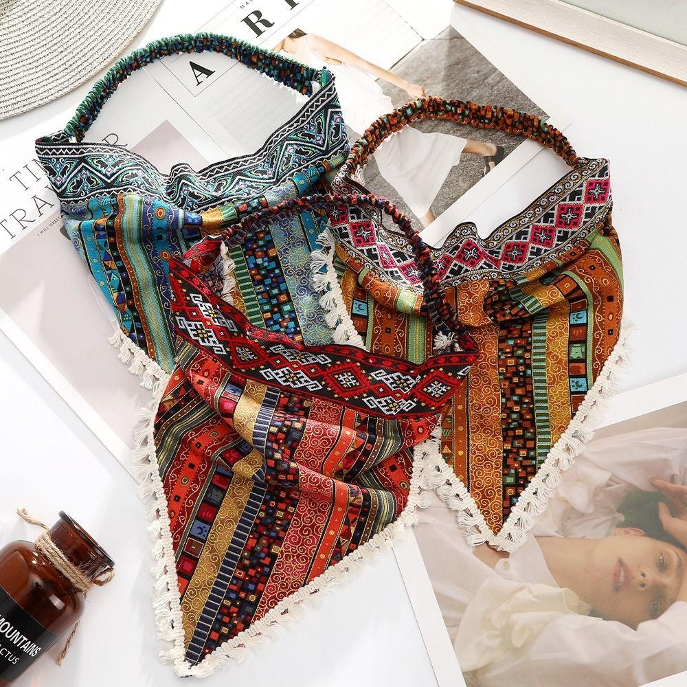 Floral Head Kerchief Scarf Ethnic Style Triangle Head Scarves Stretch Women Turban Summer