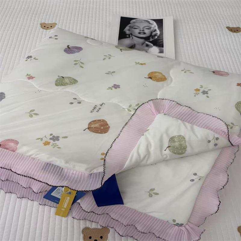 Новое милое летнее прохладное одеяло с принтом 200x230 см, приятное для кожи, одеяло для кондиционера с кружевом, мягкое шелковистое одеяло для сна без одежды