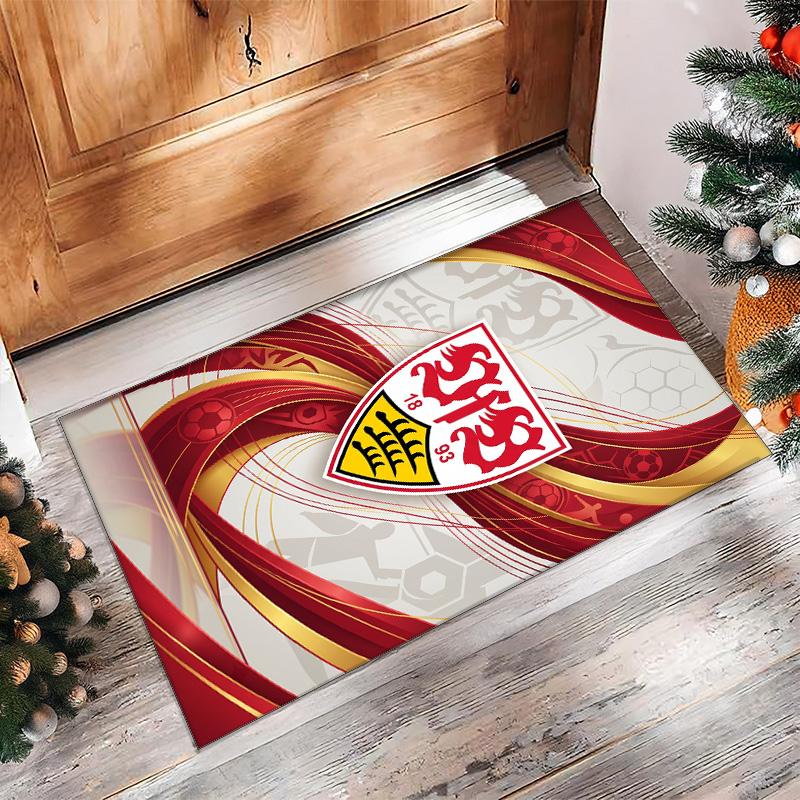 VfB Stuttgart Football Print Crystal Velvet Rug, Comfortable Water Absorbent Non Slip Indoor Floor Carpet