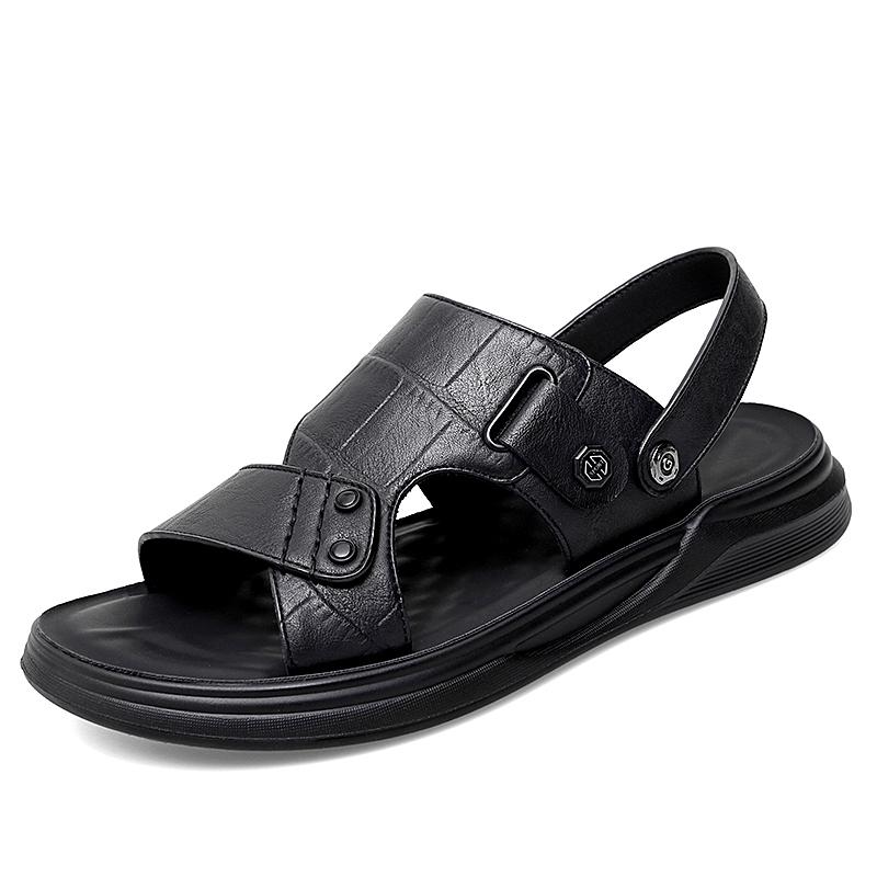 Модные летние мужские сандалии для бизнеса и отдыха на пляже Тапочки для отдыха на открытом воздухе Нескользящие кожаные сандалии на толстой подошве Новые мужские сандалии для отдыха на открытом воздухе