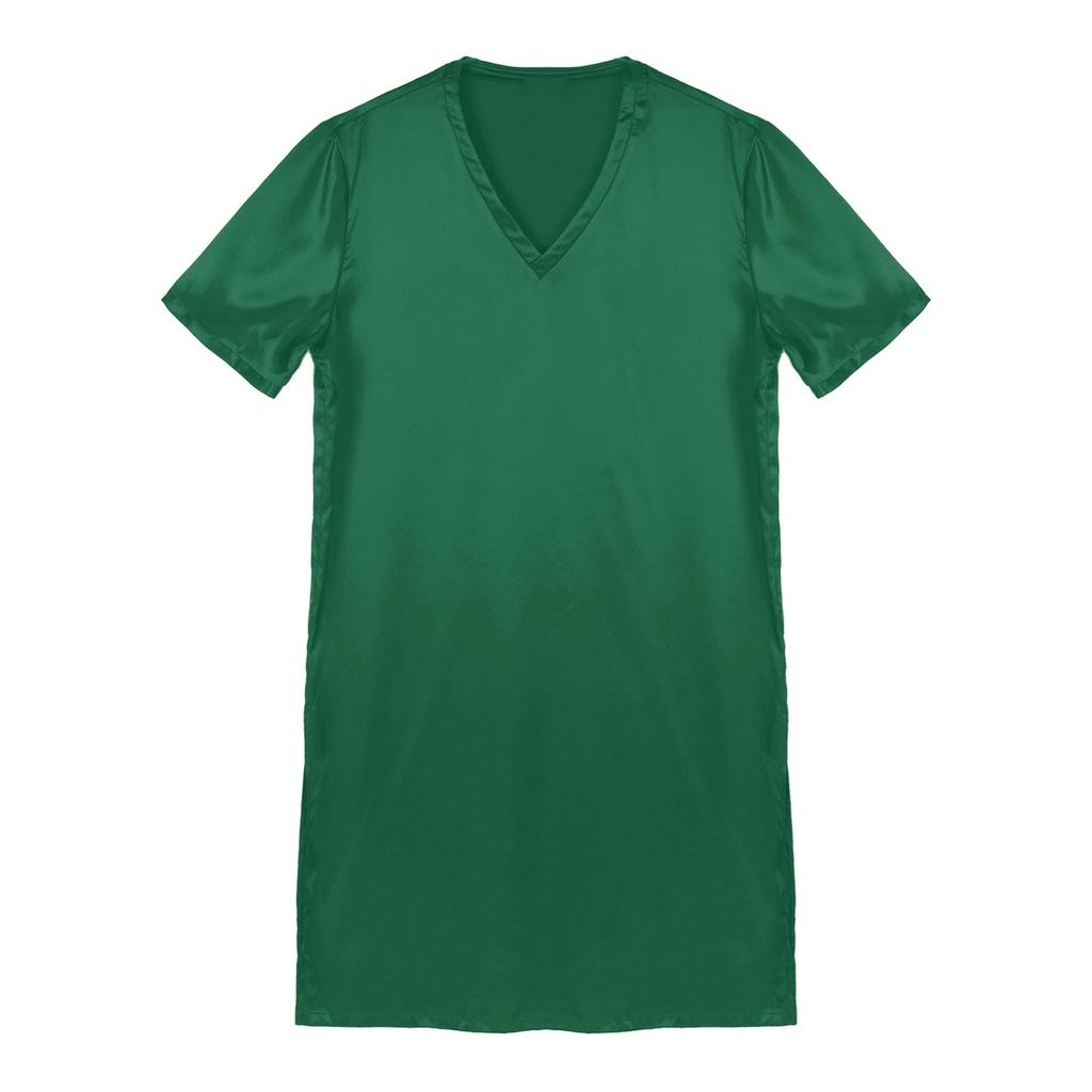 Мужская атласная ночная рубашка с V-образным вырезом и коротким рукавом, одежда для сна, домашняя одежда, ночная рубашка, пижамы