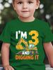Summer Fashion Children's T-shirt "I'm 3 AND DIGING IT" Letter Excavator Cartoon Pattern Printed Outdoor Casual Parent-child Top