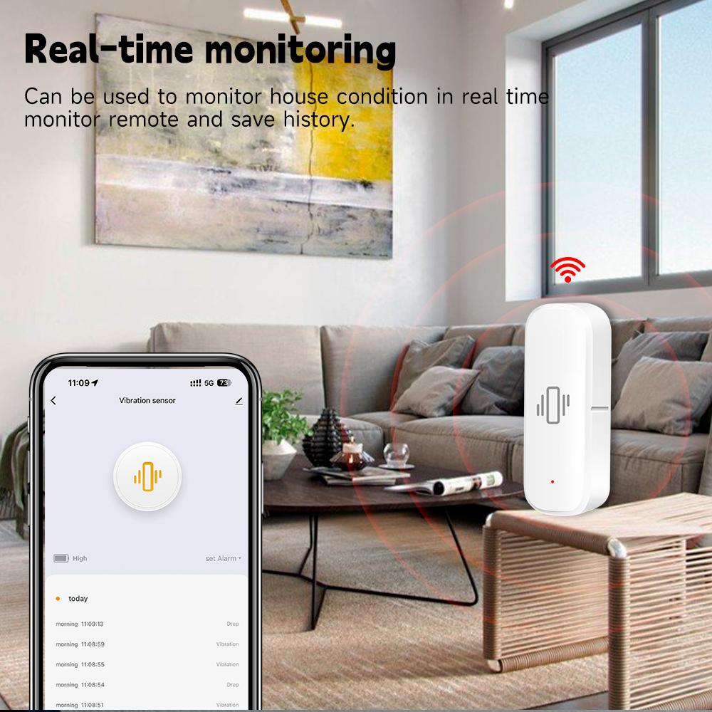 Tuya Smart Life Датчик вибрации ZigBee WiFi Tuya Сенсор Монитор Управление через приложение Защита безопасности Zigbee Датчик Движение Удар Тревога