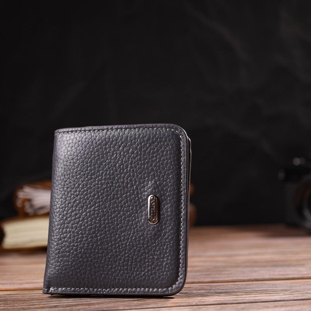 Лаконичный женский кошелек небольшого размера из натуральной кожи флотар CANPELLINI 21801 Серый