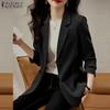ZANZEA Women Fashion Suit Collar 3/4 Sleeves Solid Color Blazer
