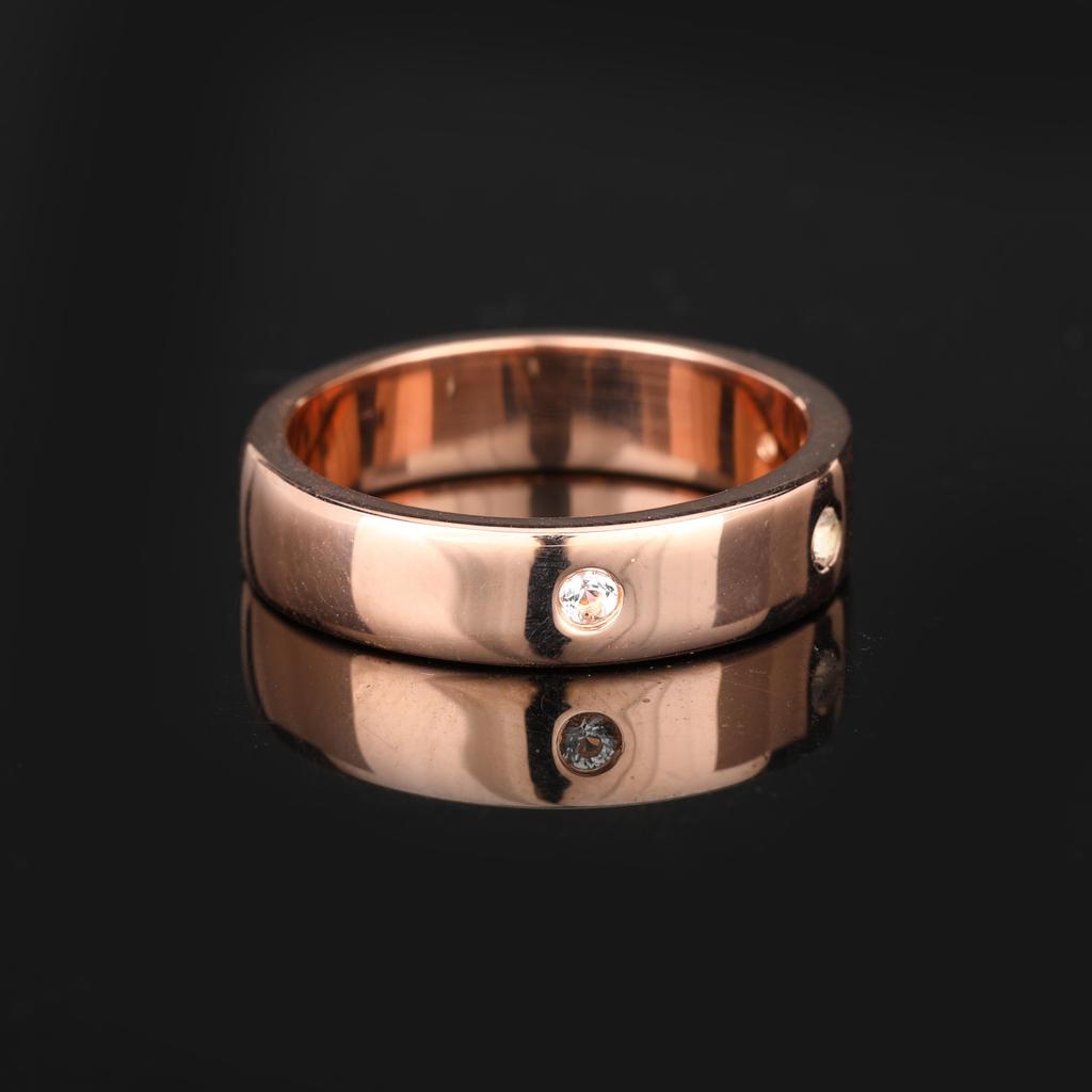 925 Sterling Silver Rose Gold Plated Ring with White Topaz Round 2.00mm 3 Stone Elegant Minimalist Women Jewelry Gift