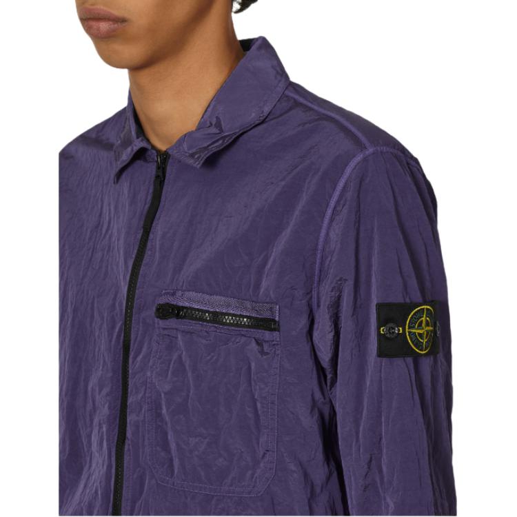 Stone Island Ss24 Nylon Metal Solid Color Polo Collar Single Pocket Logo Long Sleeve Jacket Men jackets Purple 801511219-V0047