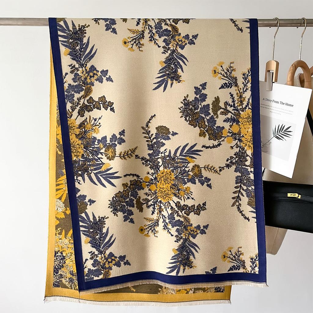 New Ethnic Style Flower Imitation Cashmere Scarf Women's Winter New Warm Thickened Long Jacquard Shawl Scarf