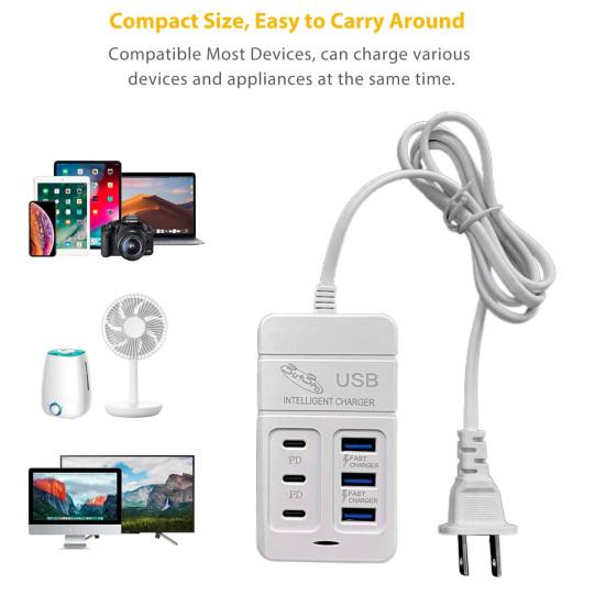 Зарядная станция USB C 50 Вт, 6 портов, 3 PD, 3 USB или 6 USB, настольная розетка, экологичный пластик, быстрая зарядка