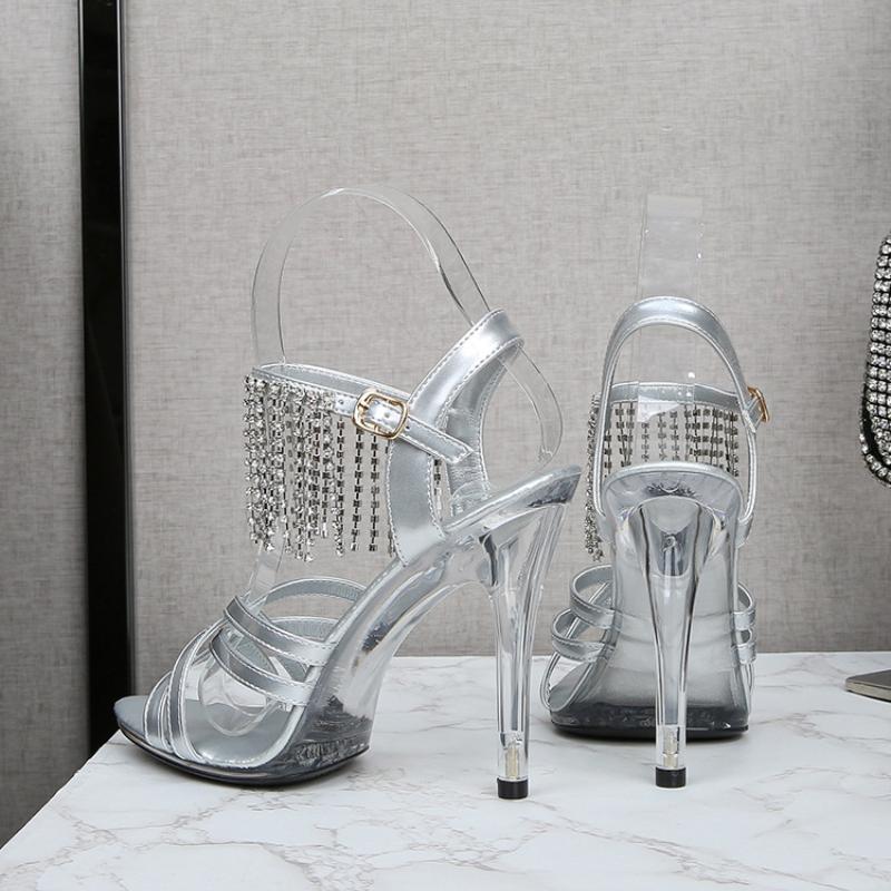 Женские пикантные босоножки на каблуке 11 см, модные туфли на высоком каблуке для девочек, сексуальные тапочки для ночного клуба, высокие туфли на каблуке со стразами