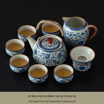 Сине-белый керамический чайный набор из печи Жу Шанци