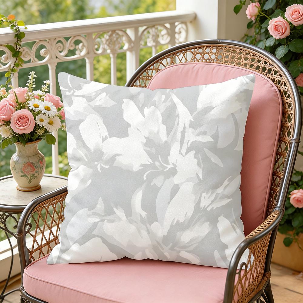 Gray Low White Flower Cushion Cover Soft Plush Throw Pillow Cover DoubleSided Decorative Cushion Case Sofa Bedroom Home Decor