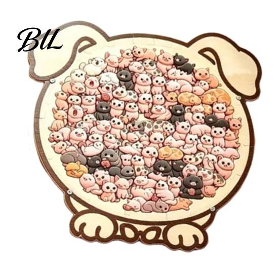 Decorative Puzzle Piece Wooden Animal Jigsaw Puzzle, Pig Rabbit Theme Difficult Challenge Game Game, Kids Adults Toy for Desk Decoration Interactive