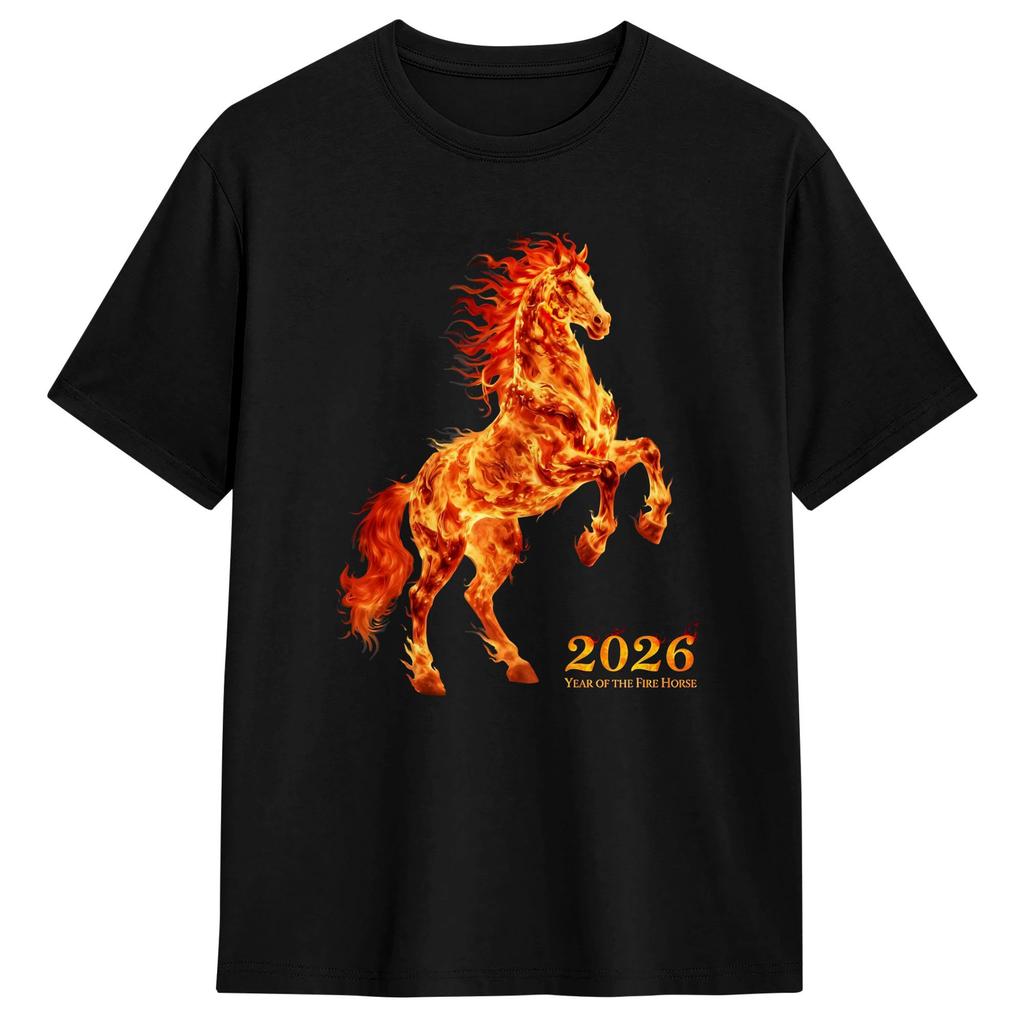 Unisexs TShirt Year of The Horse Fire Horse Amazing Pure Cotton Tee Shirt Short Sleeve T Shirts Crewneck Tops Printed