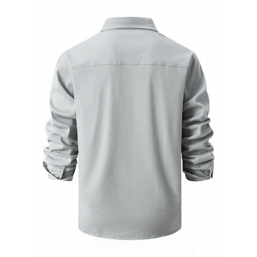 Spring Autumn Pockets Button Up Shirt Men's Washed Elastic Pure Cotton Men Long Sleeve Shirts