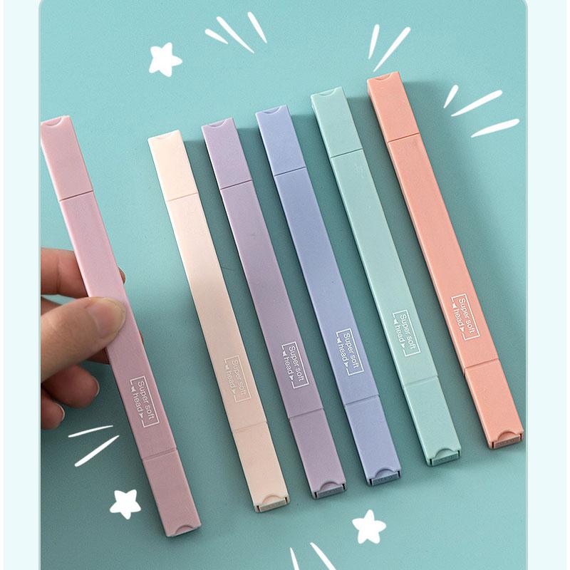 6 шт. набор двусторонних ручек-хайлайтеров Kawaii цветные маркеры для манги пастельные канцелярские принадлежности для скрапбукинга школьные принадлежности
