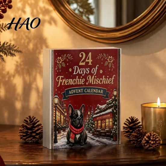 Creative Countdown Ritual Sets 2D Acrylic French Bulldog Christmas Advent Calendar, Surprising Box Ornament Colorful Printed Charms Set, Cute