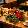 Indoor Christmas Party Props Candlestick Wreath, Red Poinsettia Pine Needle Candle Ring Holiday Table Centerpiece Wreath with Berries, Tabletop