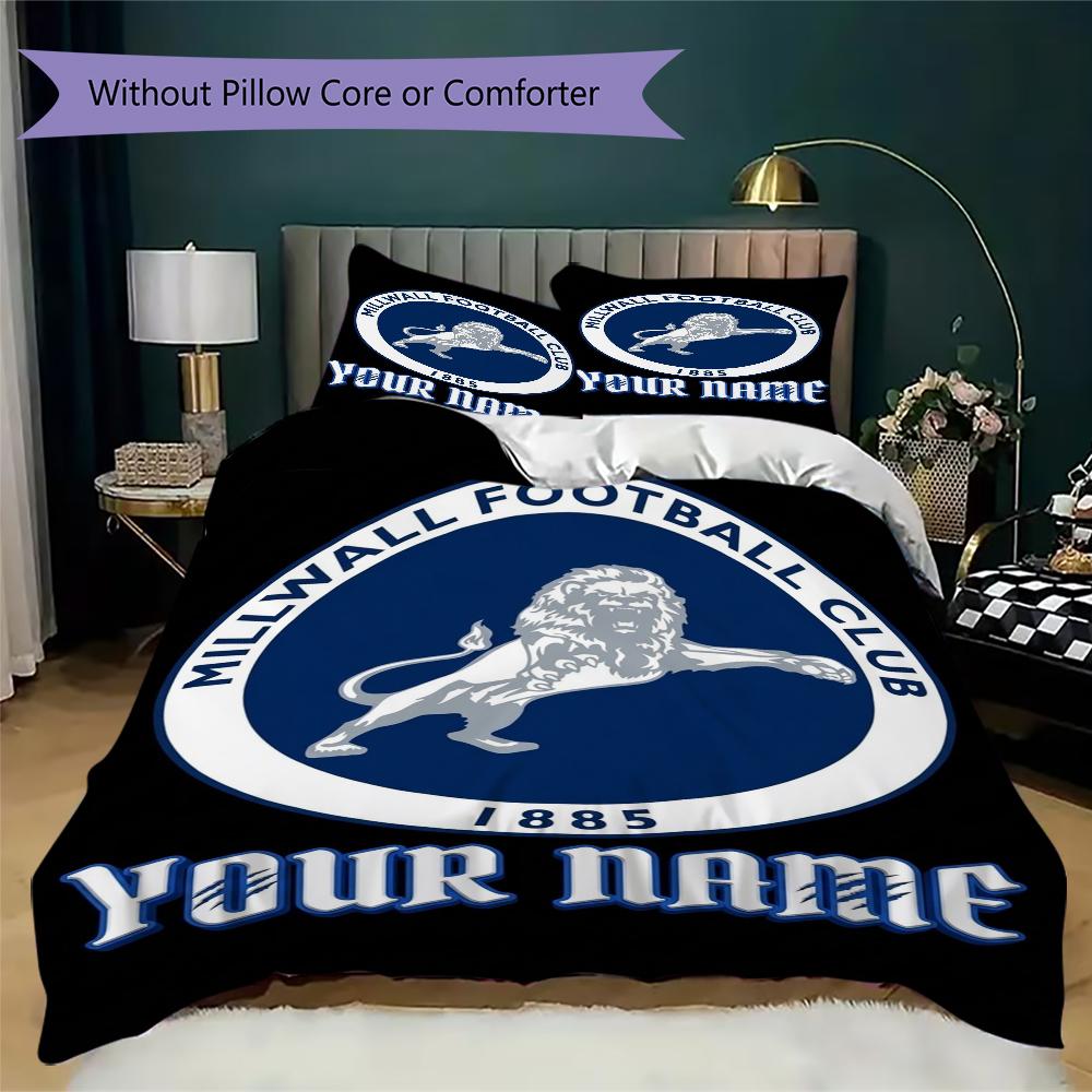 Custom Name Millwall FC Pattern Bedding uilt Set uilt Cover Pillowcase Home Decoration Birthday Gift (1*duvet cover+2*pillowcase without core)