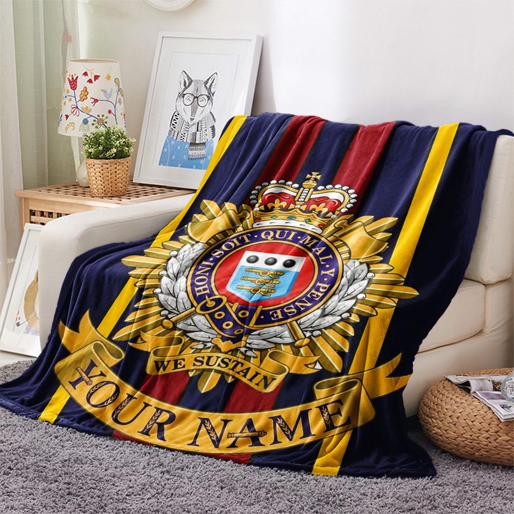 1PC Royal Crest Emblem Custom Name Patterned Flannel Blanket Suitable For All Seasons For Home Decor Warmth And Comfort Gifts Holiday Present