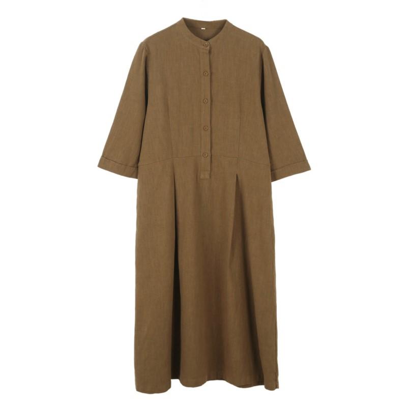 Johnature Женские винтажные весенние платья с семью рукавами, стойкой, пуговицами, карманами и трапециевидными карманами