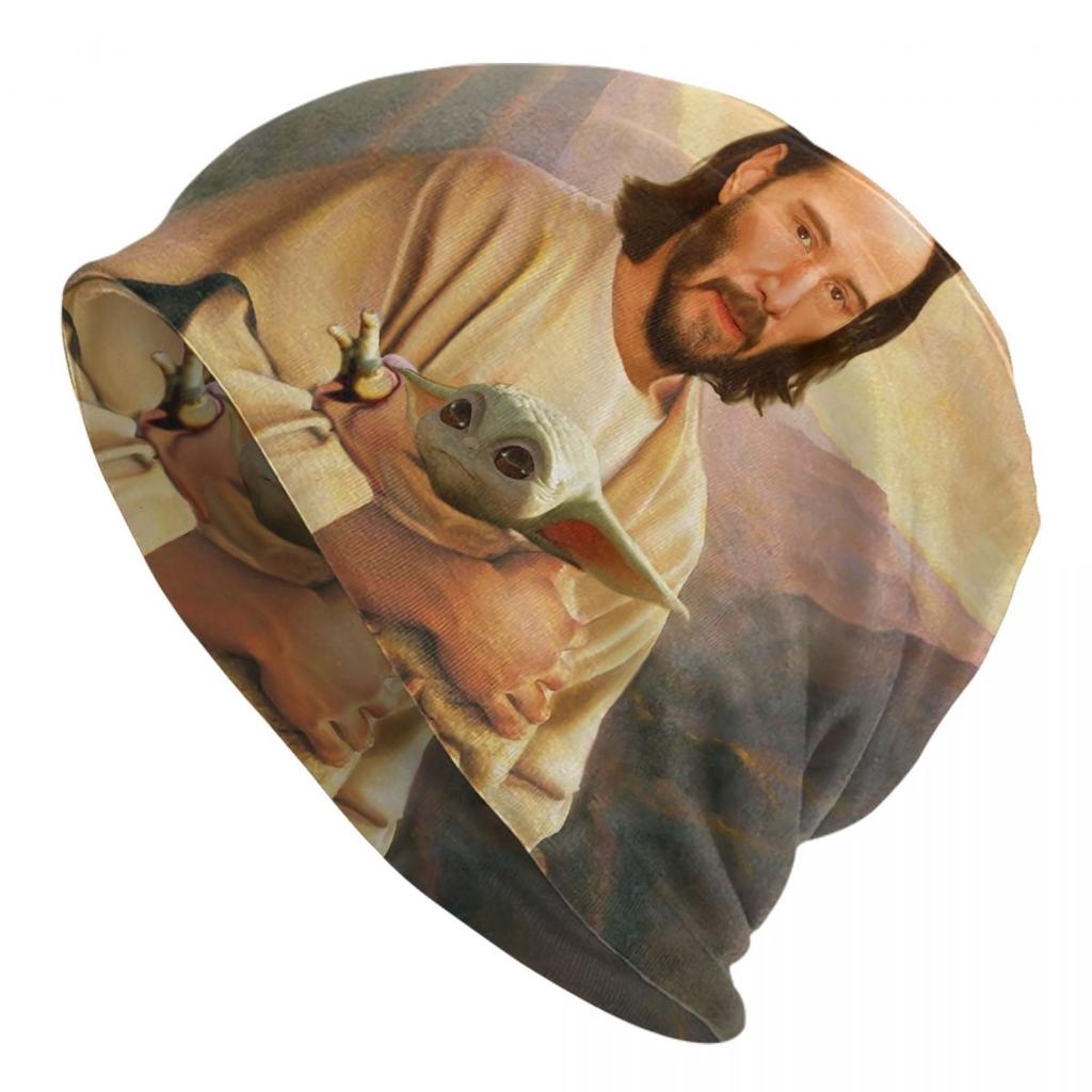 Custom Jesus Saint Keanu Reeves And Baby Bonnet Hat Knit Hats Unisex Women Cool Unisex Adult Winter Warm Beanies Cap