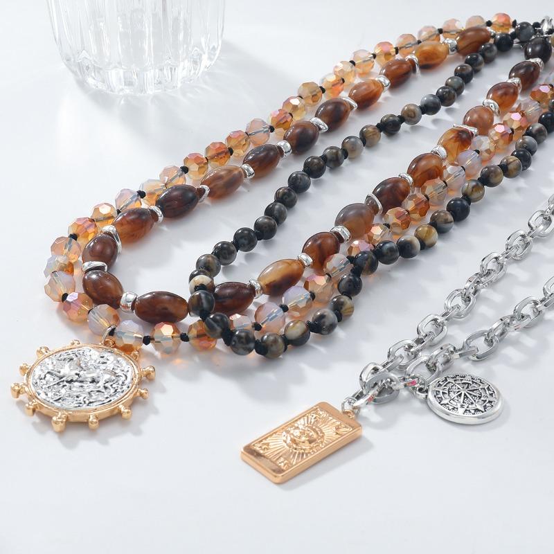 Многослойное ожерелье из сплава с бусинами, пляжная цепочка на ключицу