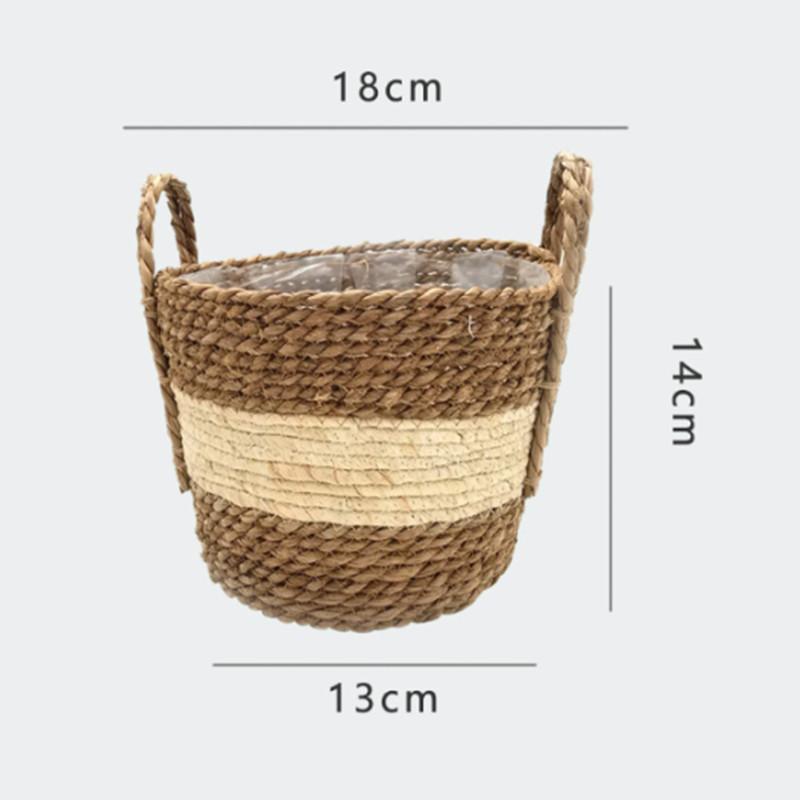 Nordic INS Straw Weaving Flower Plant Basket Grass Planter Indoor Outdoor Garden Pot Covert Container for Plantable Bonsai Decor
