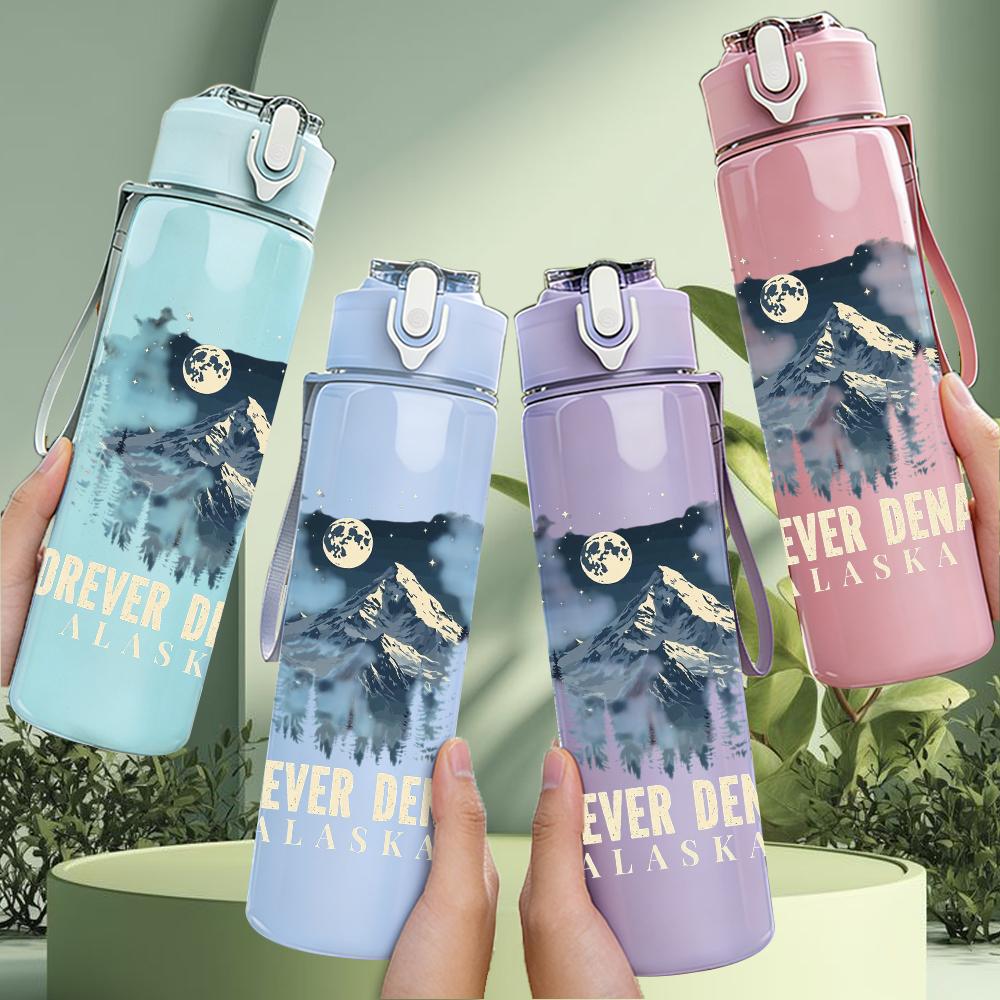 1PC Faint figure forever faded sketch print 750ml colorful plastic sports water bottle leakproof pop up lid with straw for outdoor work home use