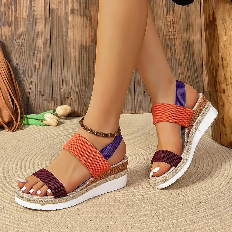 Мода Мода Комбинированные Цветные Босоножки на Платформе Женские Легкие Тканевые Босоножки Женские Летние Большого Размера 43 Толстая Подошва Нескользящие Сандалии