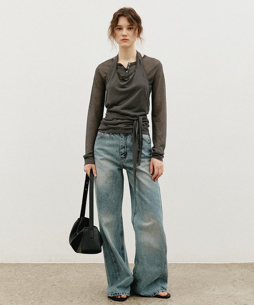 ARTID Linen Halterneck Layered Knit Set_Charcoal