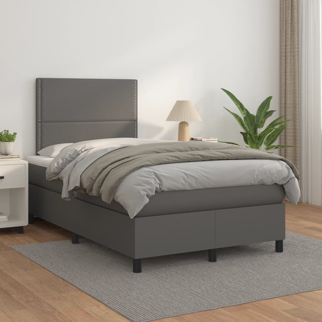 Box Spring Bed with Mattress Gray 120 x 190 cm Faux Leather