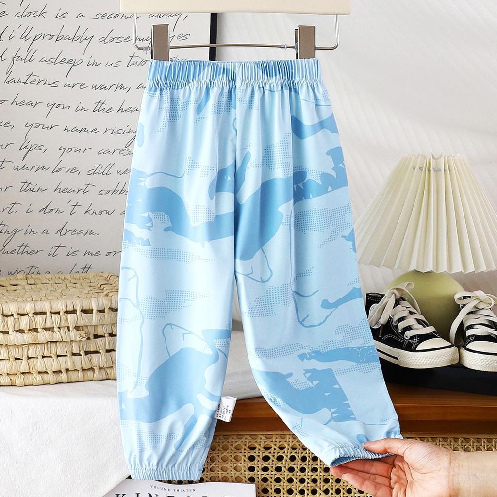 Летние солнцезащитные штаны с текстурой ледяного шелка для мальчиков и девочек, дышащие солнцезащитные спортивные длинные антимоскитные штаны для малышей