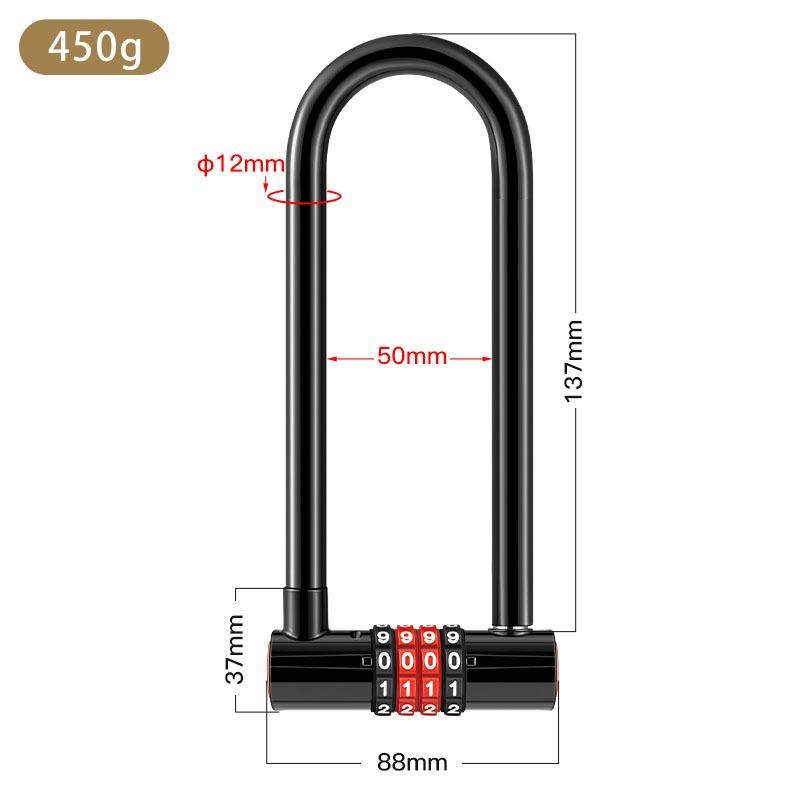 Extended U-shaped Anti-theft Combination Lock Double Glass Door Shop Door Padlock Bicycle Lock Bike Accessories Outdoor Sports 4