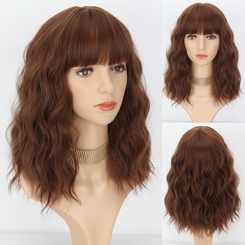 MISSQUEEN Женский модный оранжевый парик длиной до плеч с челкой из синтетического волокна для косплея, повседневная одежда, короткий волнистый парик Боб