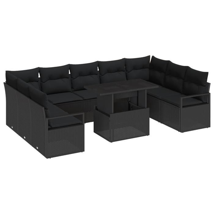 VidaXL Ensemble de canapé de jardin 10 pcs Noir Poly rotin, Canapé Modulaire Rectangulaire pour Jardin et Terrasse, Mobilier 3357626