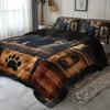 3Pcs Black Bear Cabin Patchwork Bedding Duvet Cover Set Wilderness Black Bear Bedding Quilt Set Rustic Cabin Themed Bed
