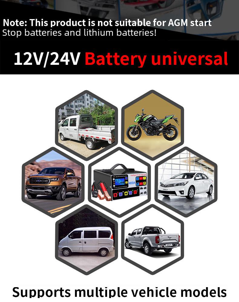 Умное мощное автоматическое зарядное устройство для аккумуляторов 12 В/24 В для легковых и грузовых автомобилей