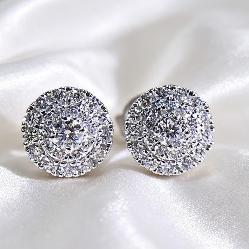 Popular stud earrings, round diamonds full of zircon copper earrings, women's, European and American classic trinkets