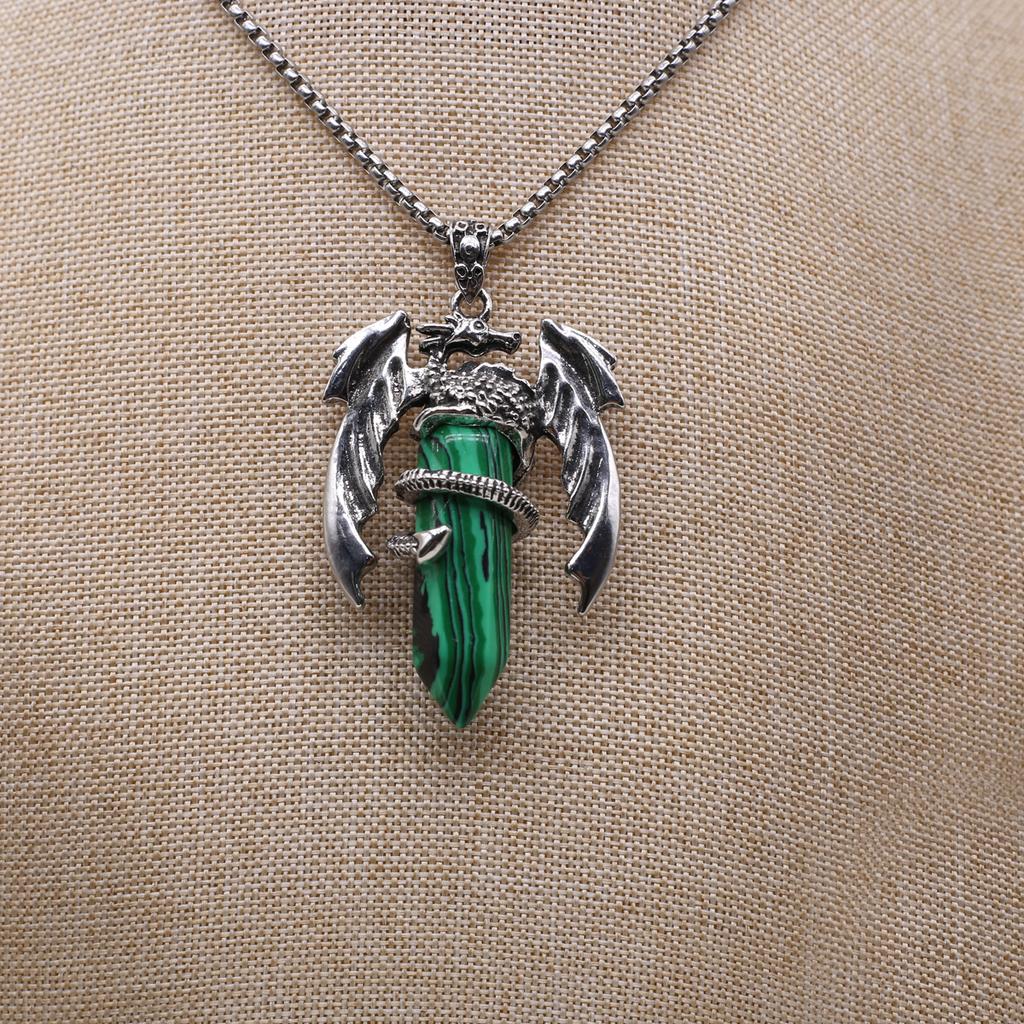 Women Necklace Natural Stone Hexagonal Pyramid Wing-Shaped Pendant Necklace For Women Birthday Gift Chain 60 CM