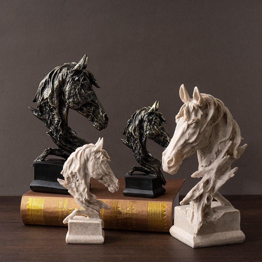 Modern Animal Sculpture Art Miniatures Figurine Micro Landscape Horse Head Statue  Cabinet