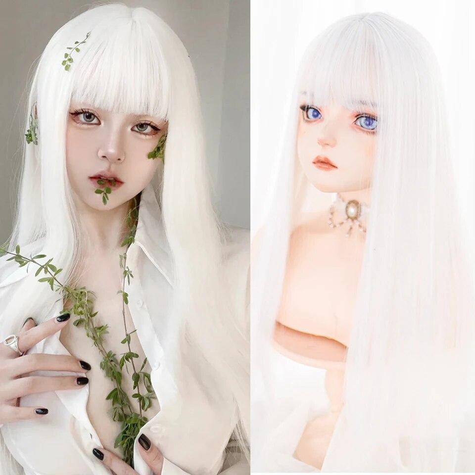 Синтетический длинный прямой розовый парик женский косплей парик с челкой термостойкое волокно повседневные накладные волосы для вечеринок